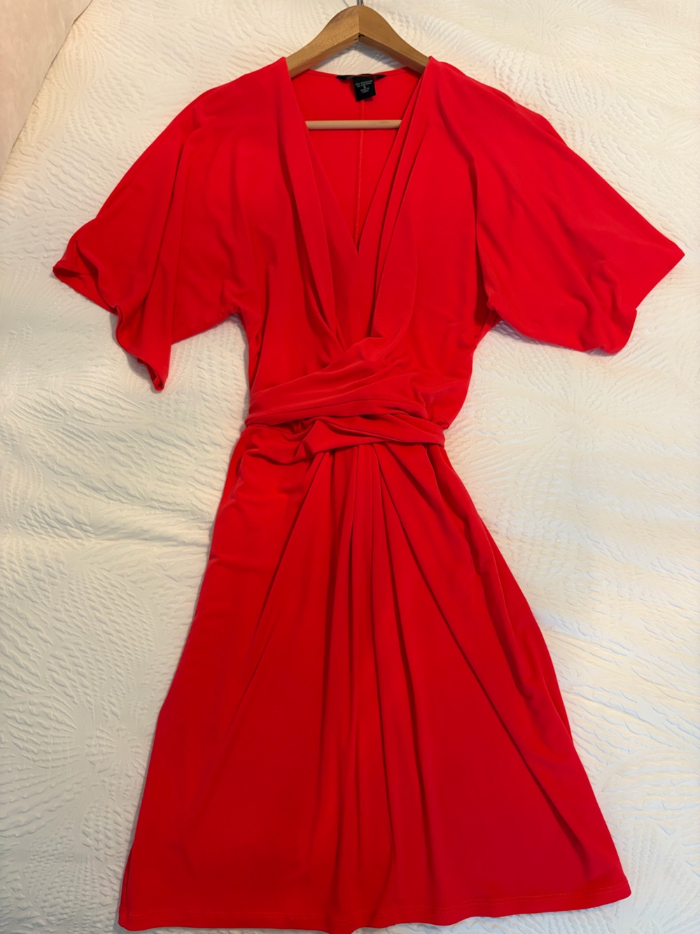 Bright Reddish Orange Wrap-Style V-Neck Dress